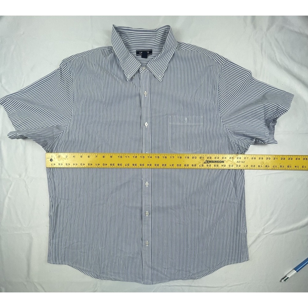 LANDS END MENS XXL 18-18.5 BLUE WHITE STRIPED SHORT SLEEVE BUTTON FRONT SHIRT - Picture 3 of 8
